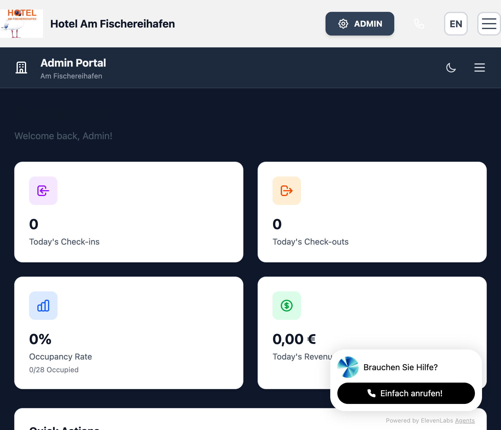 GROBE.STAY dashboard showing occupancy and tasks